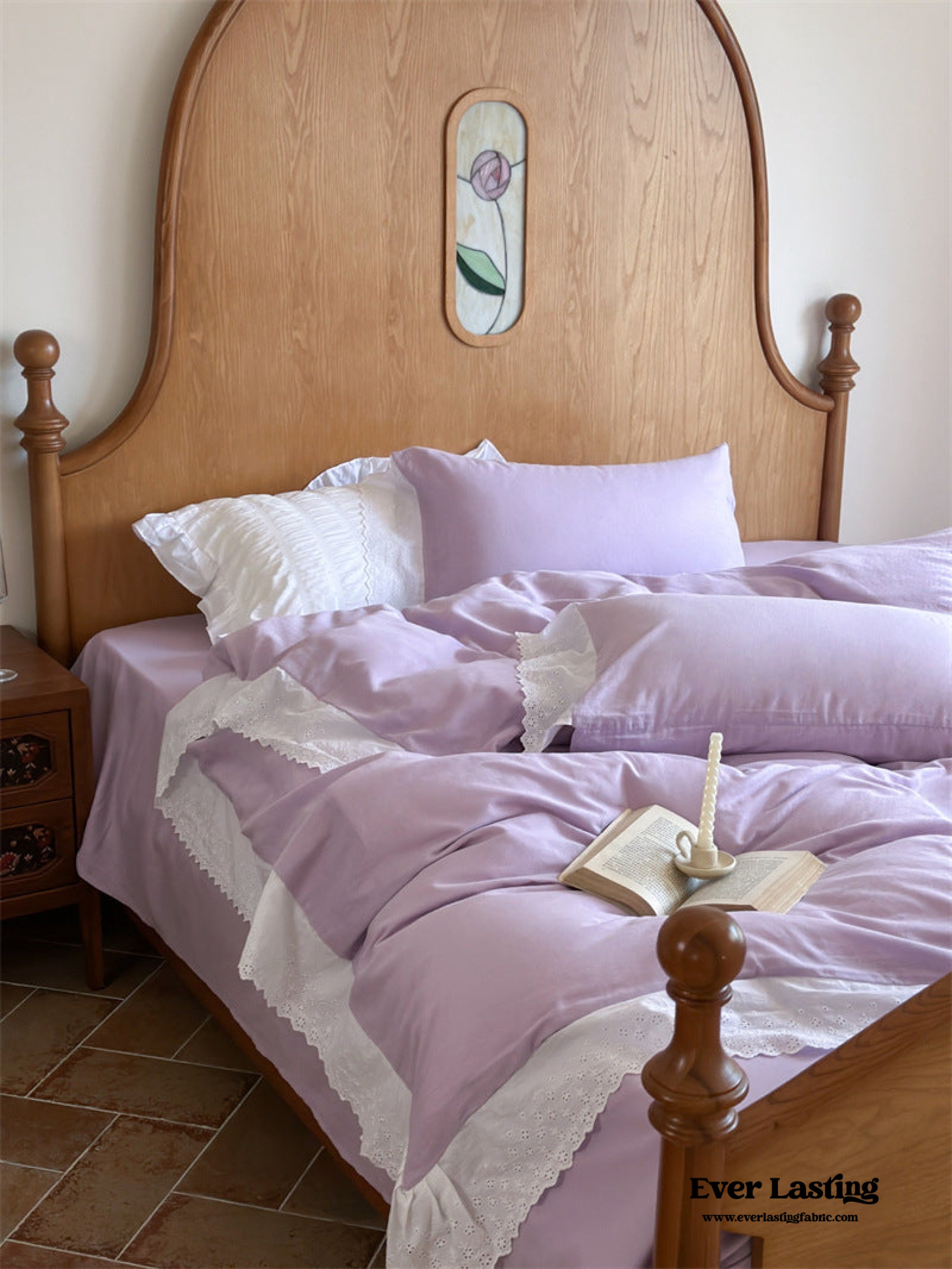 White Ruffle Lace Bedding Set - Pink