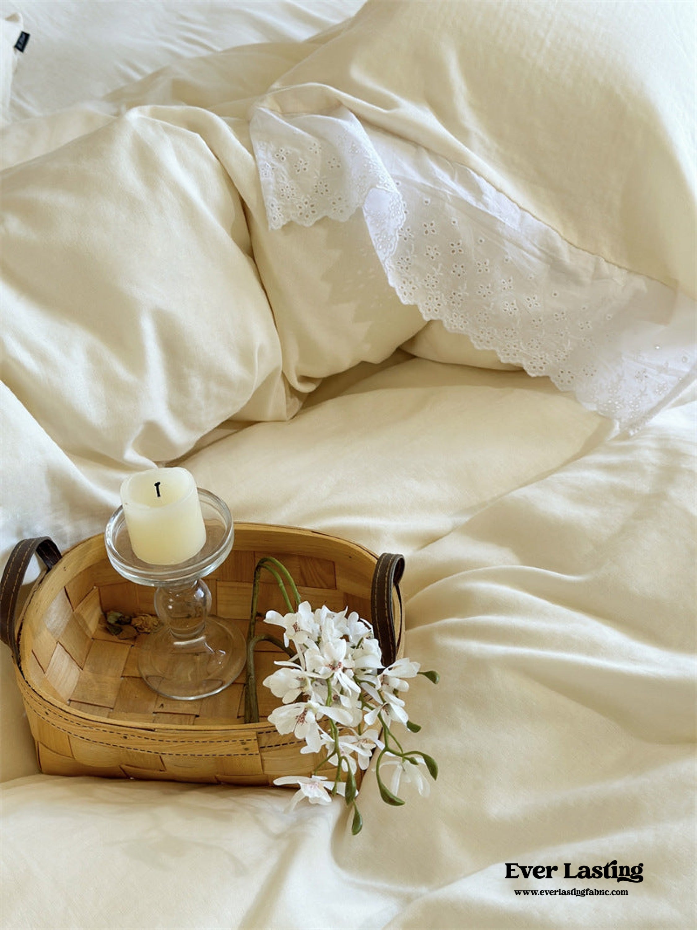White Ruffle Lace Bedding Set - Pink