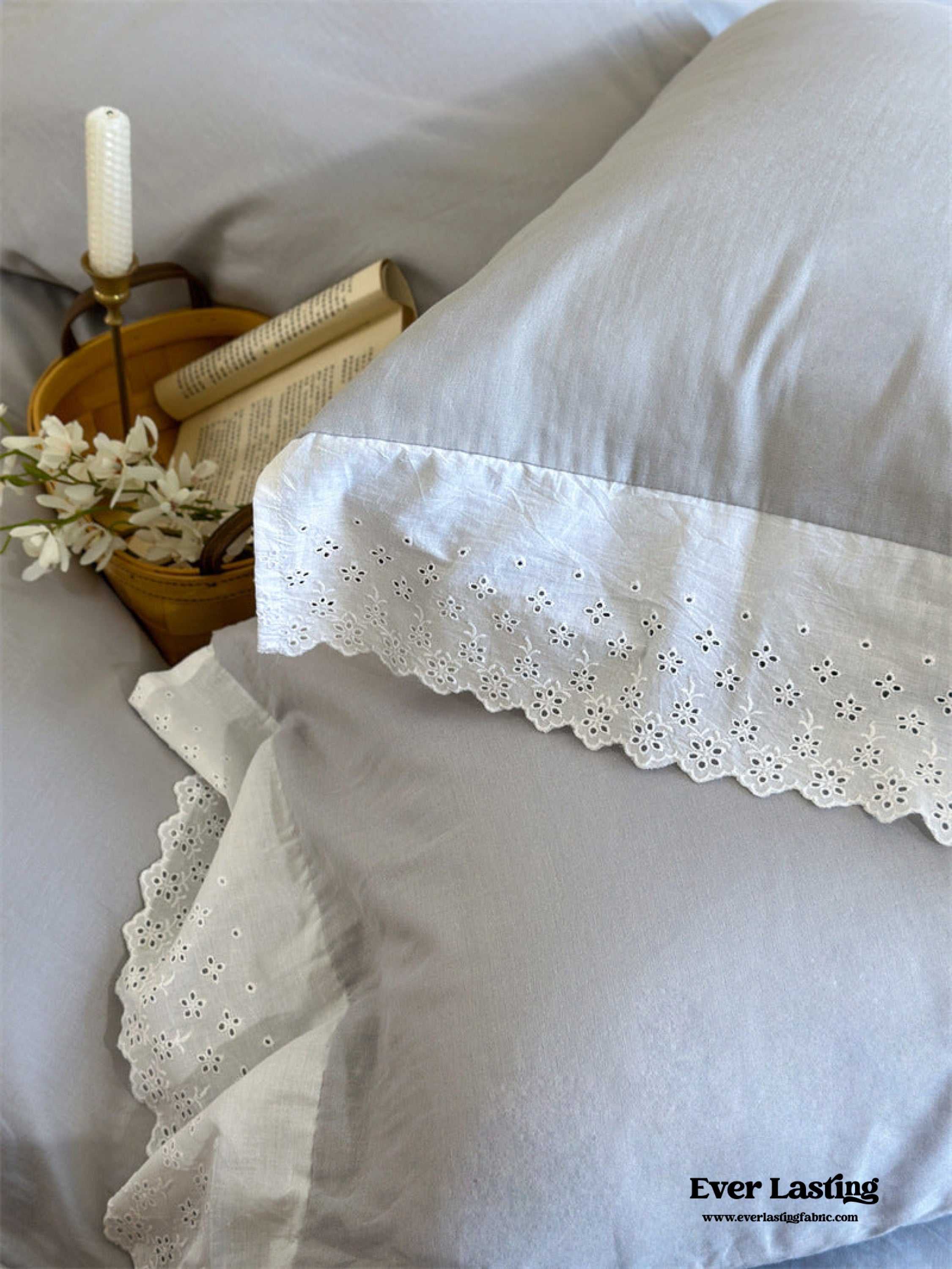 White Ruffle Lace Bedding Set - Pink