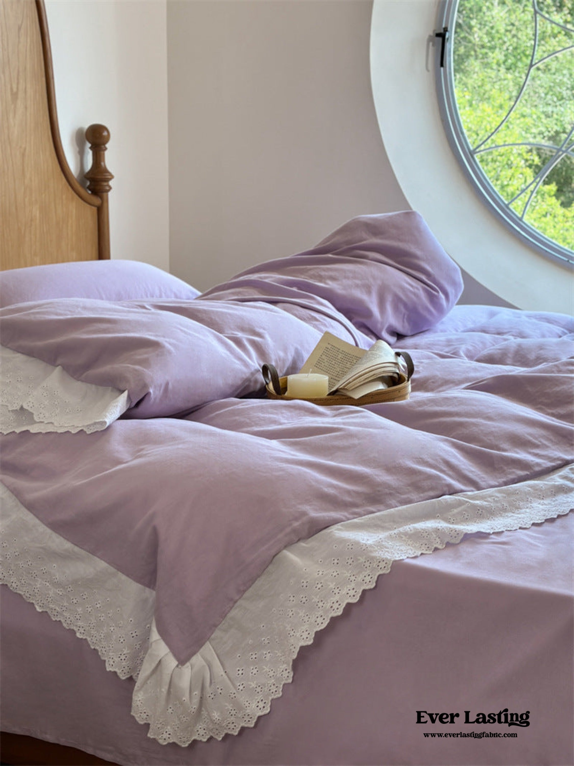 White Ruffle Lace Bedding Set - Pink