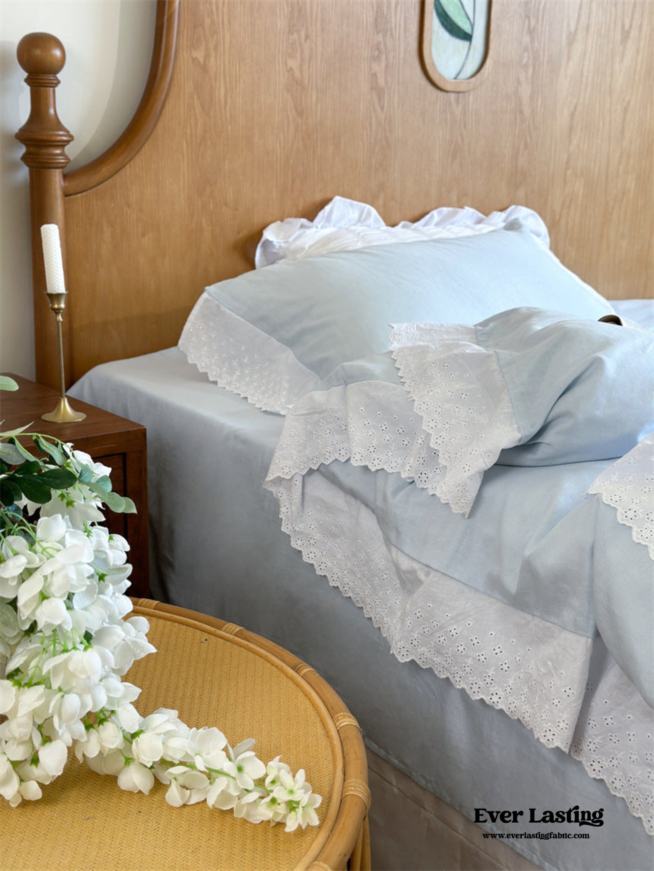 White Ruffle Lace Bedding Set - Pink