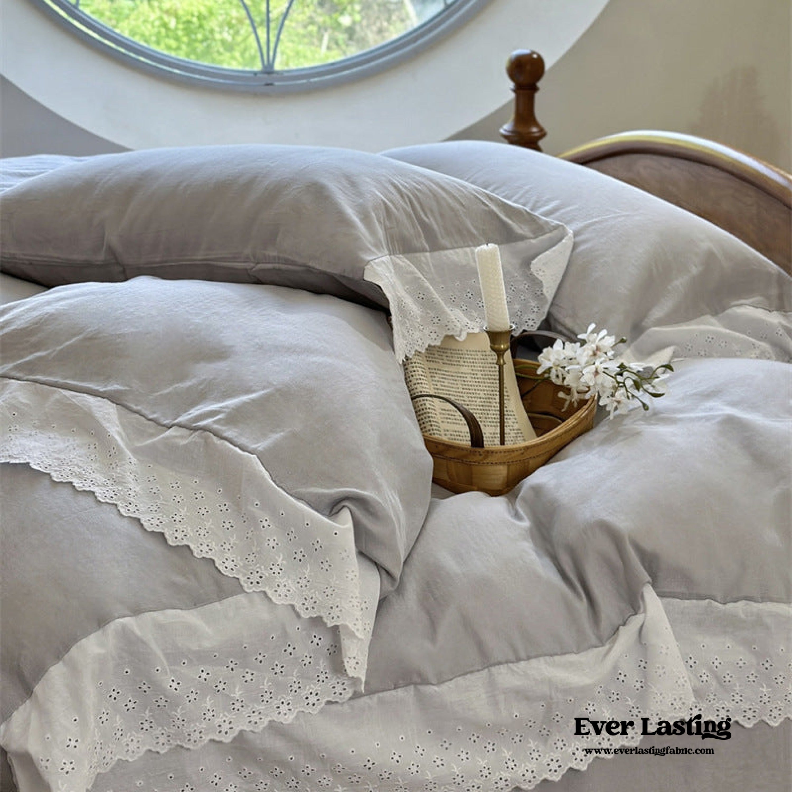 White Ruffle Lace Bedding Set - Pink