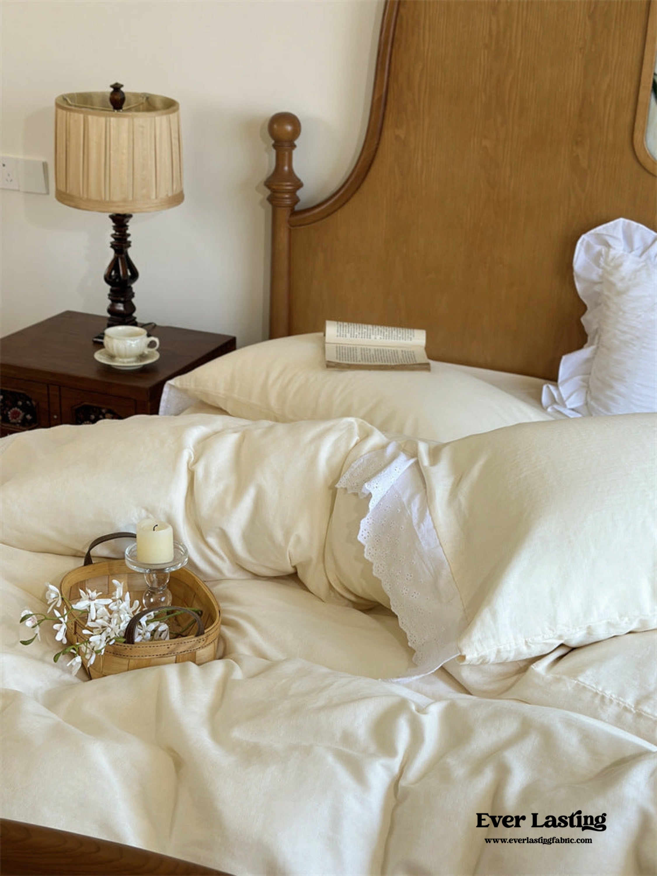 White Ruffle Lace Bedding Set - Pink