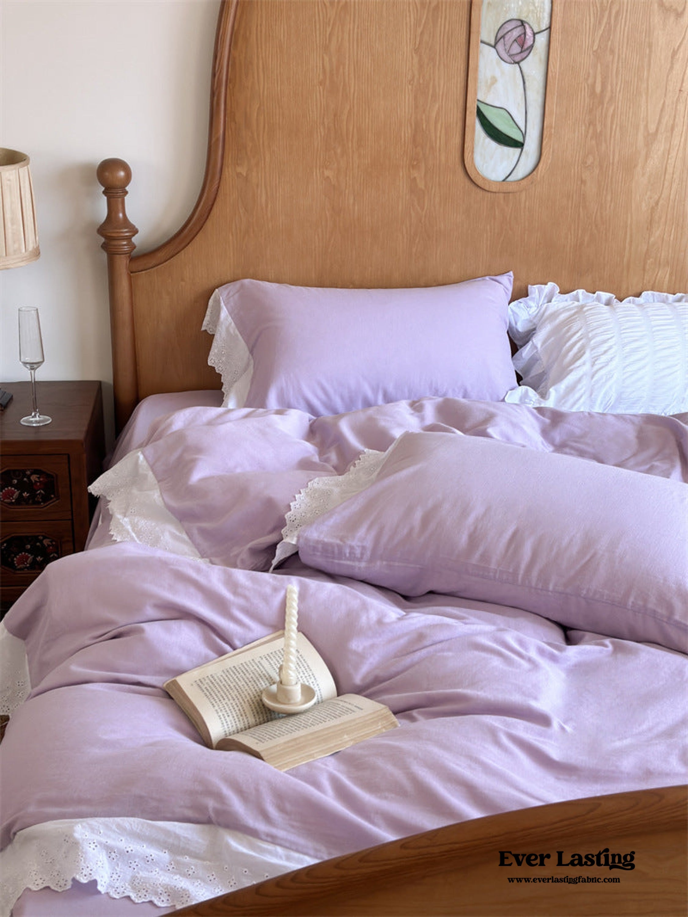 White Ruffle Lace Bedding Set - Pink