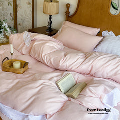 White Ruffle Lace Bedding Set - Pink