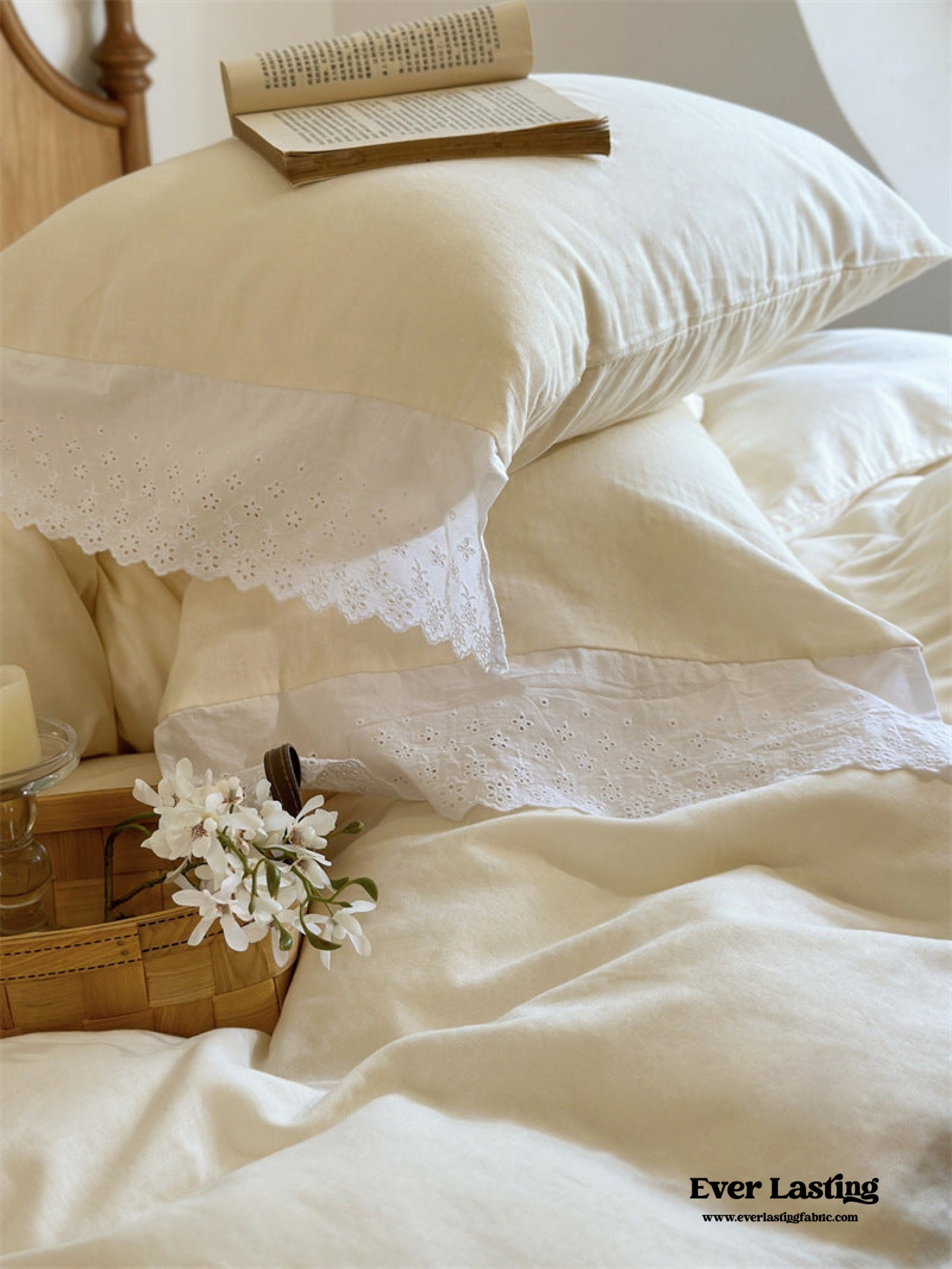 White Ruffle Lace Bedding Set - Pink