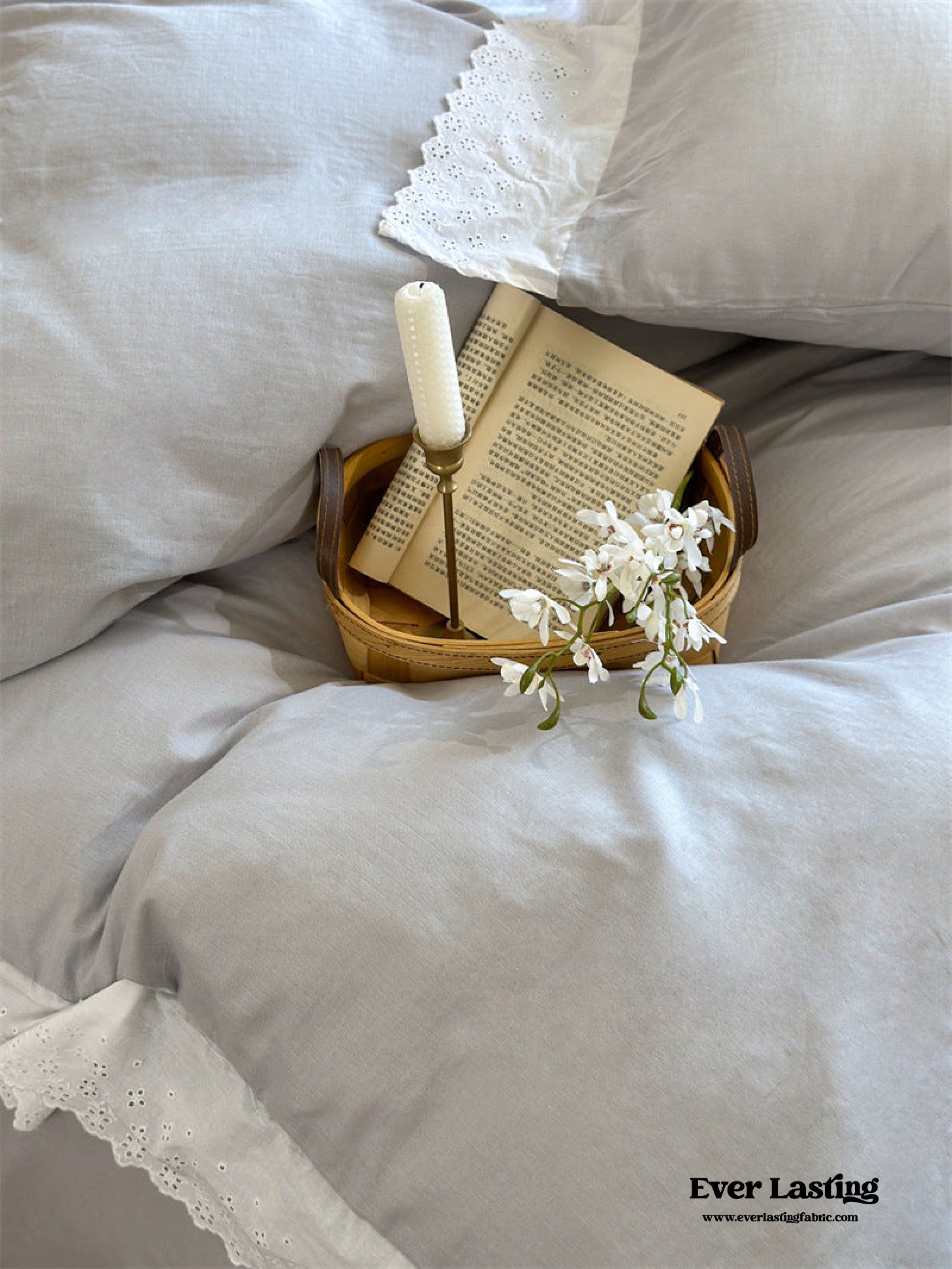 White Ruffle Lace Bedding Set - Pink