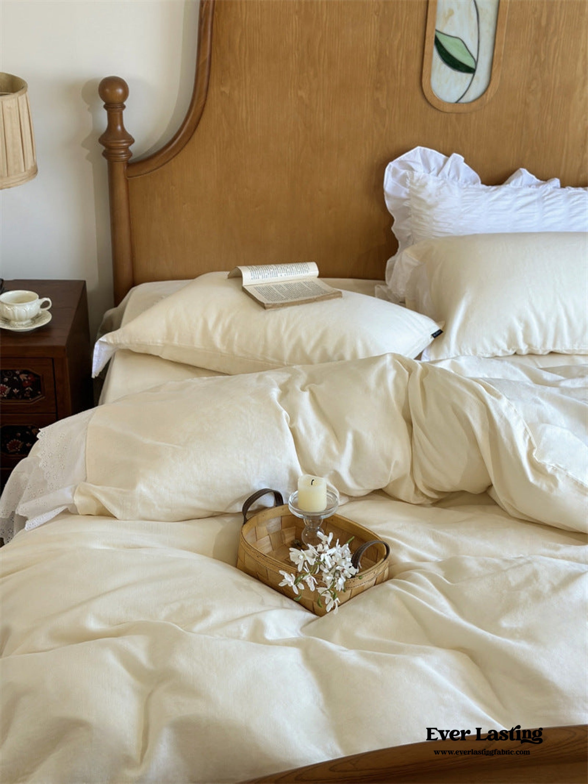 White Ruffle Lace Bedding Set - Pink