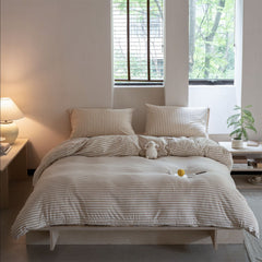 Wren Fresh Striped Jersey Knit Bedding Set - Beige