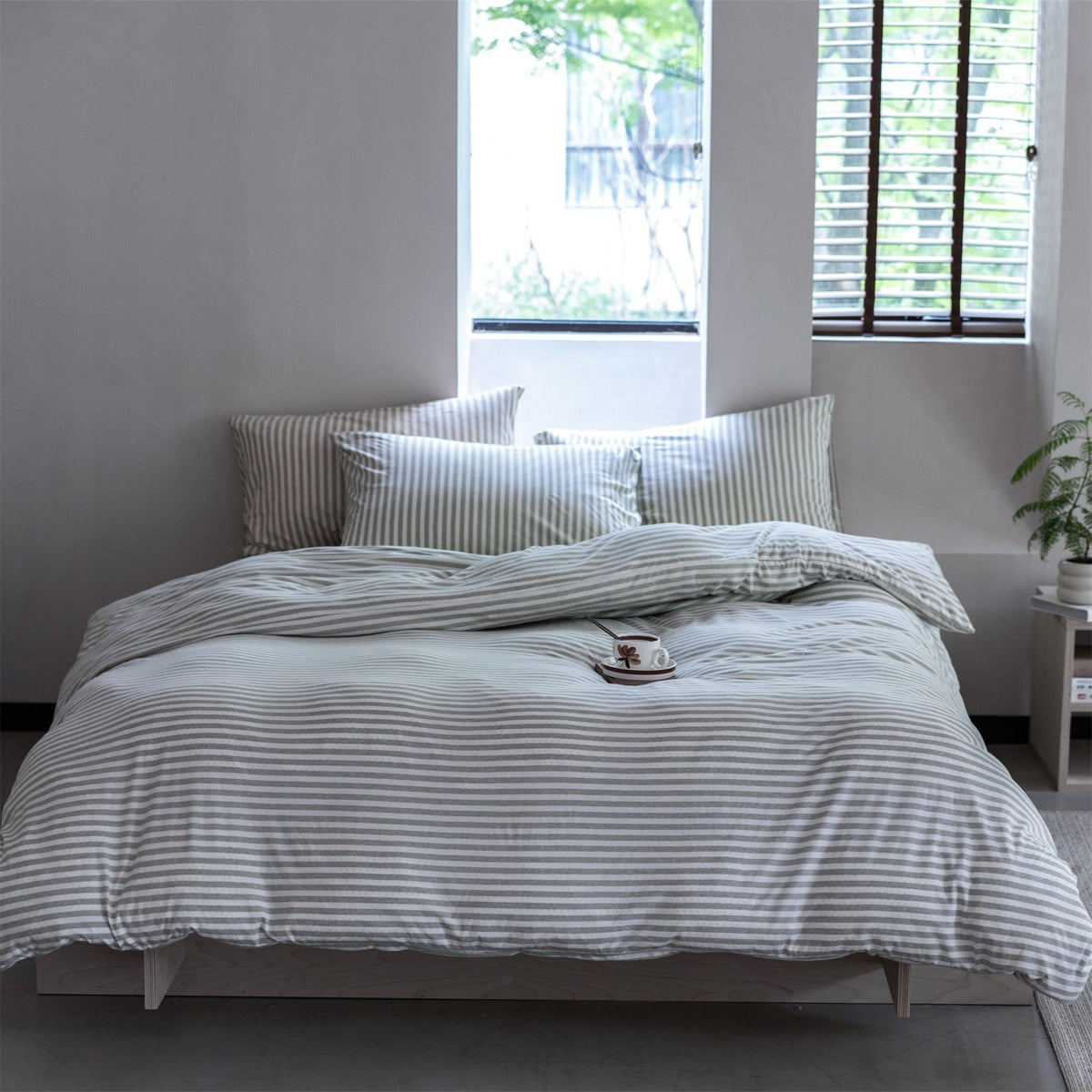 Wren Fresh Striped Jersey Knit Bedding Set - Green