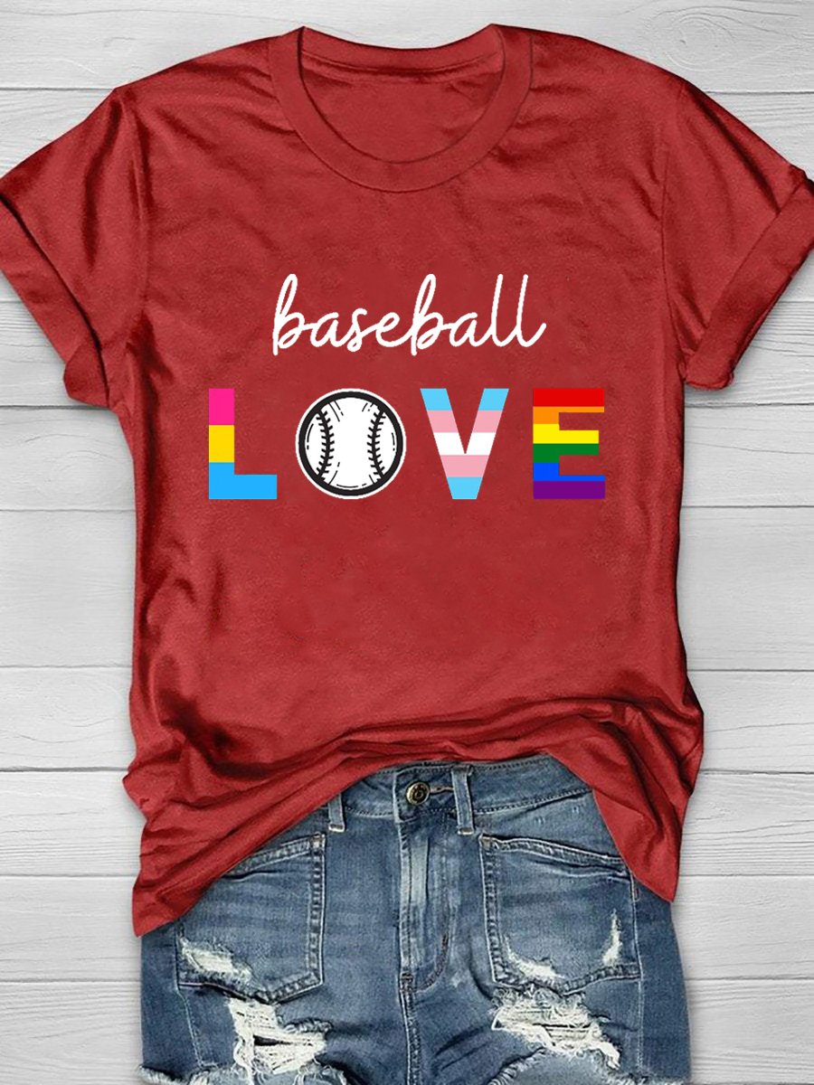 Baseball Love Print Short Sleeve T-Shirt