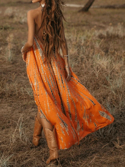 Vestido sin mangas con espalda descubierta y cuello halter estampado