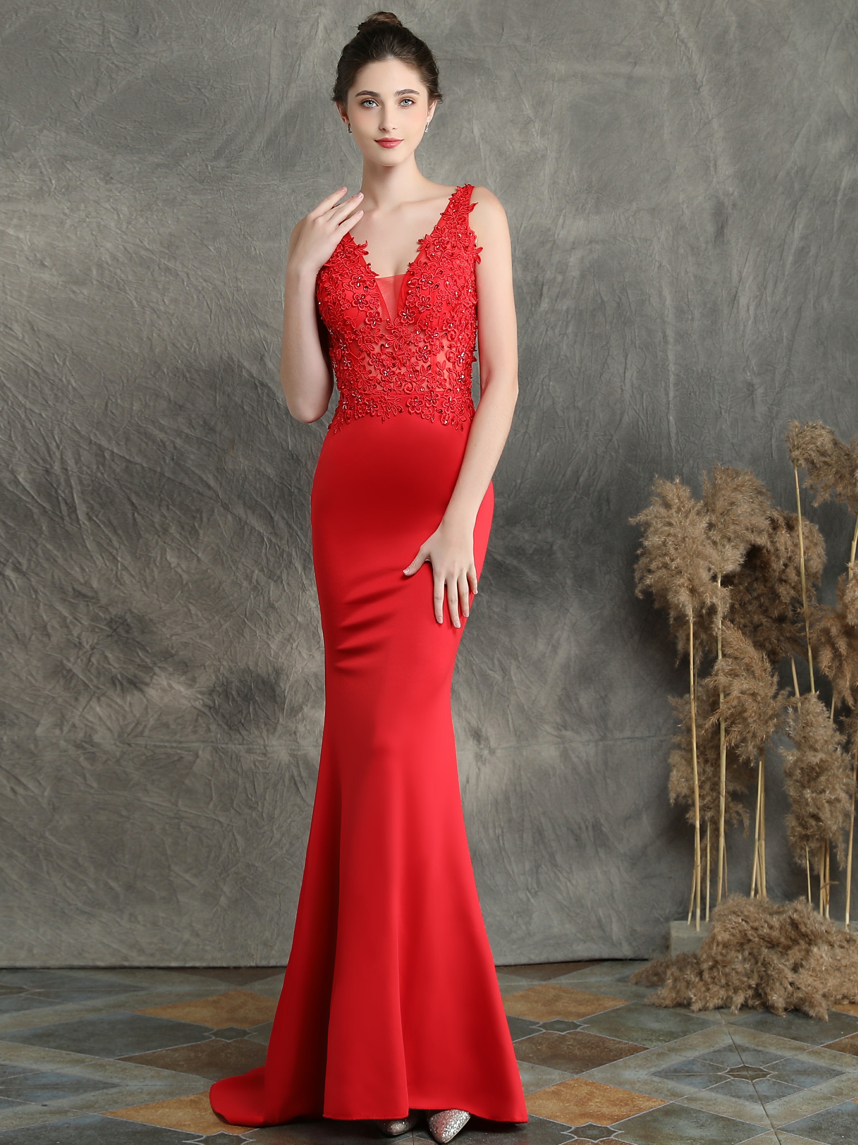 Handmade applique Beaded long evening dress