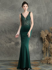 Handmade applique Beaded long evening dress