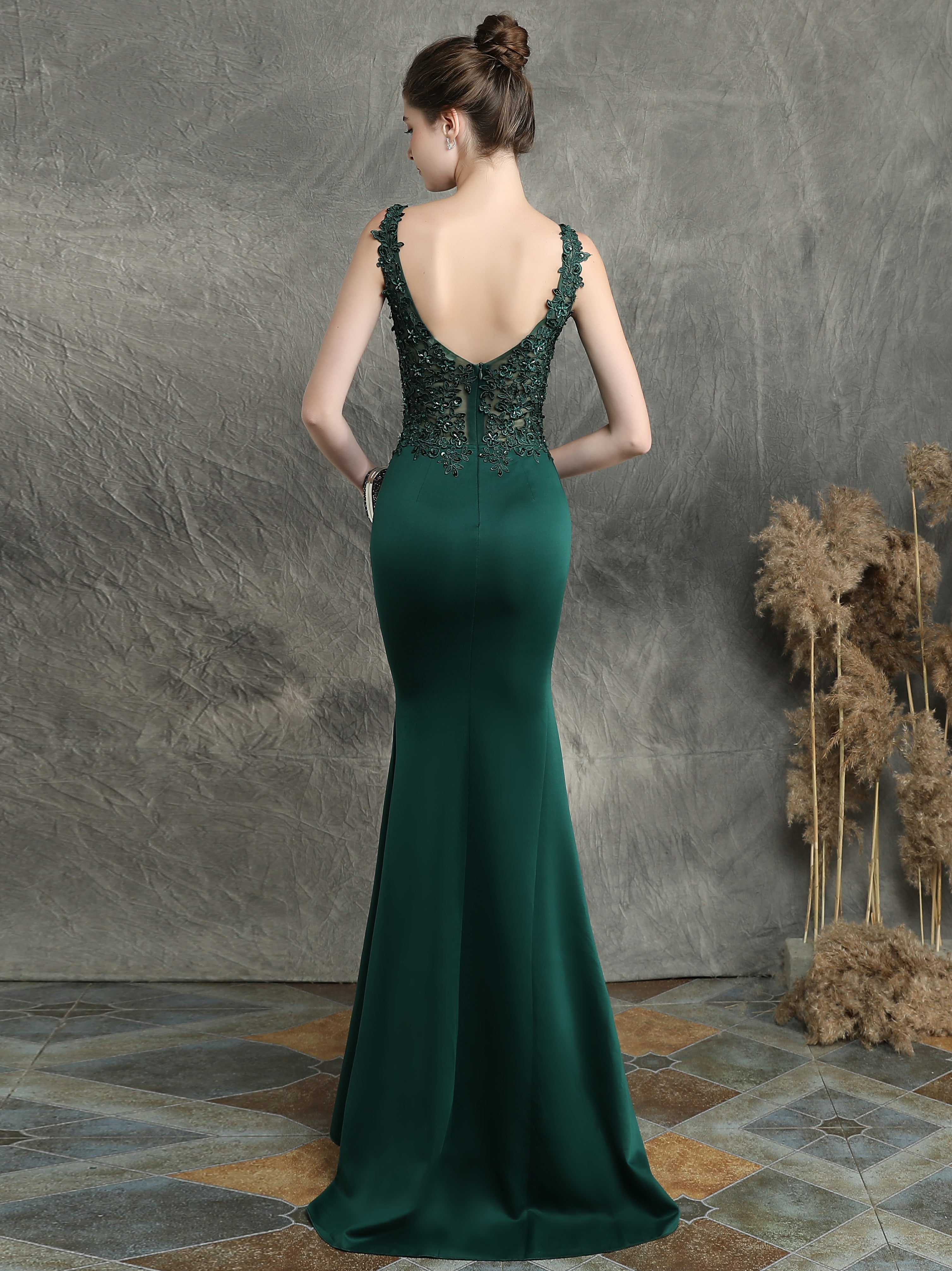 Handmade applique Beaded long evening dress