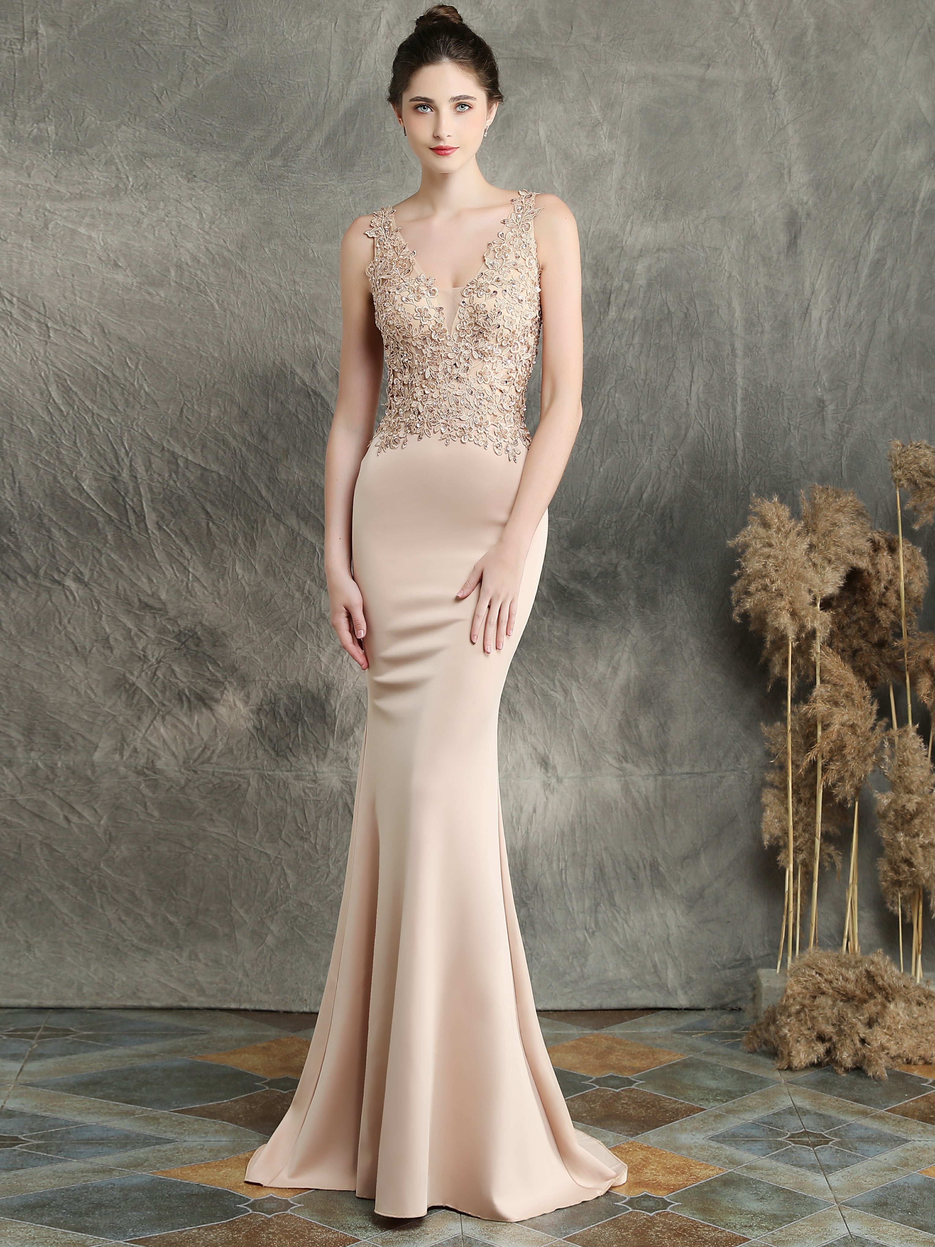 Handmade applique Beaded long evening dress