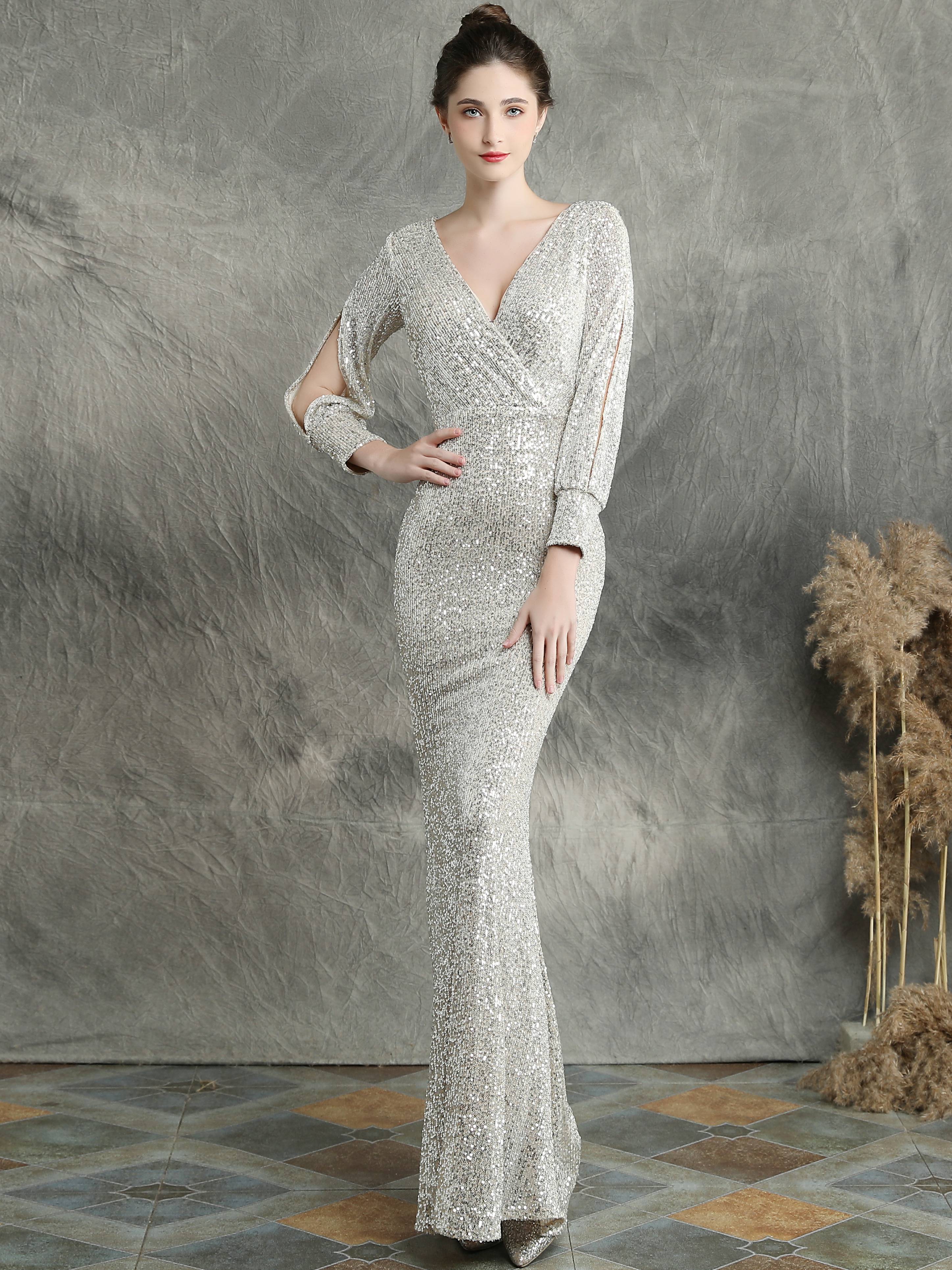 Elegant long sleeved evening dress