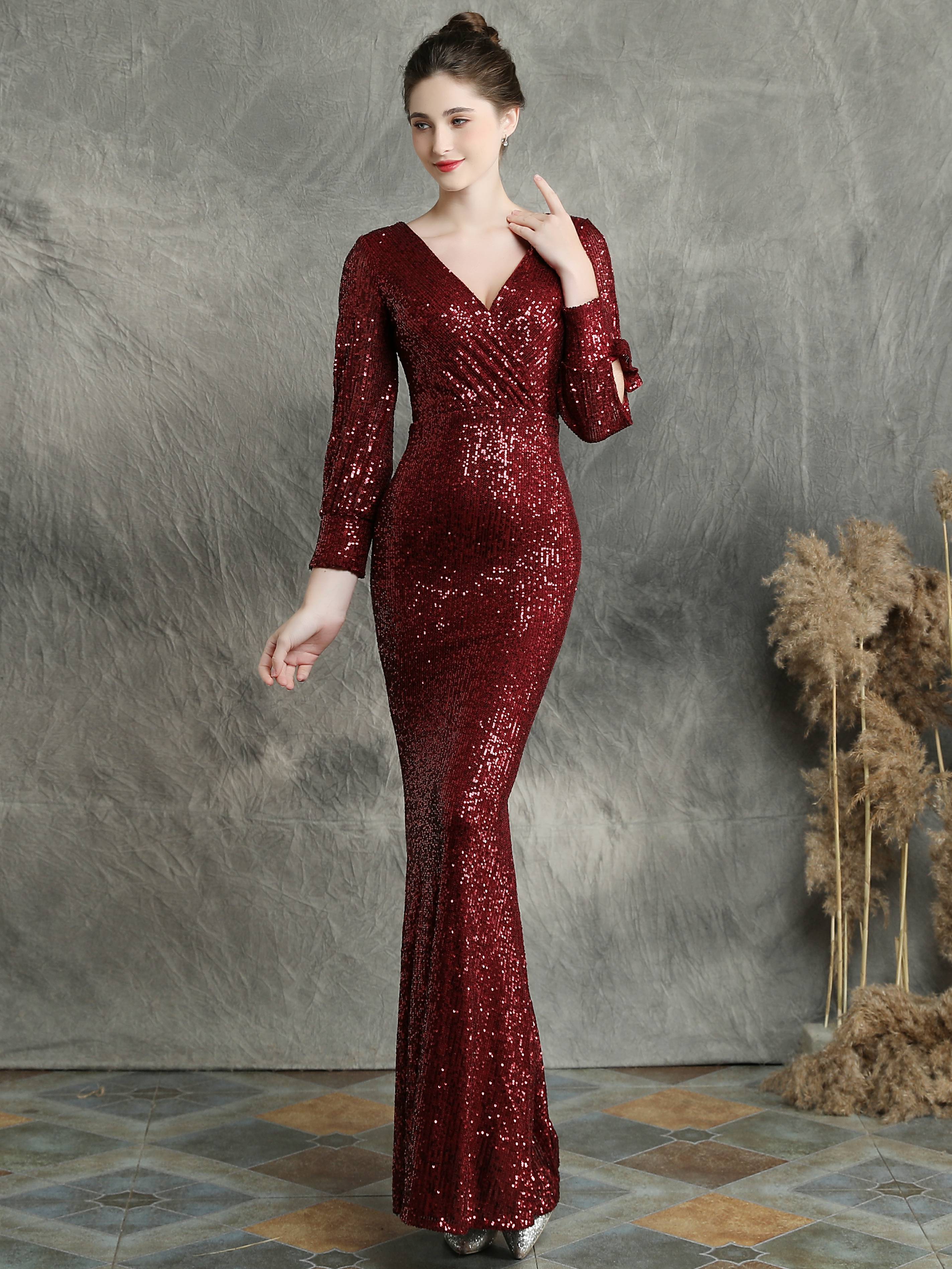 Elegant long sleeved evening dress