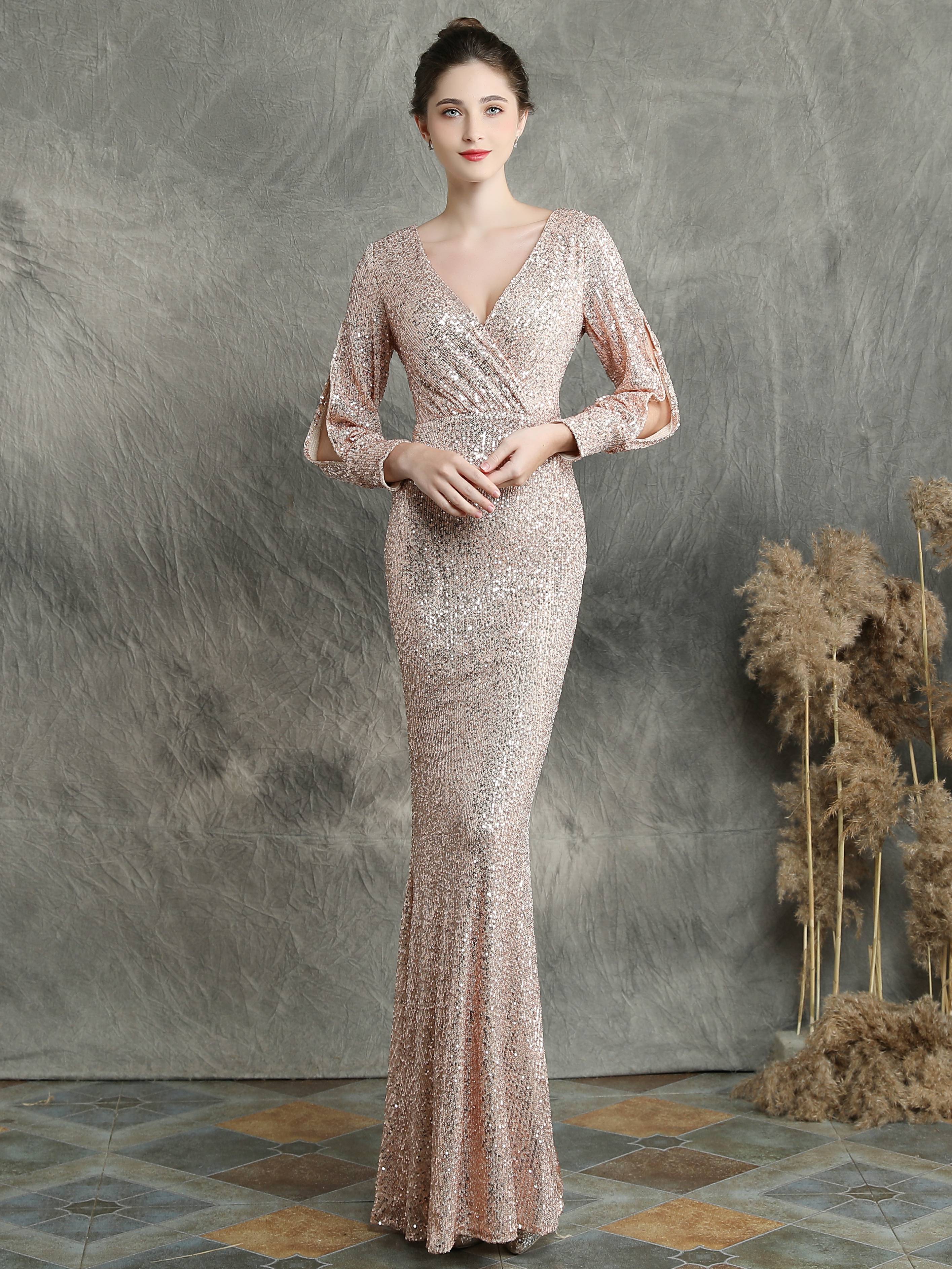 Elegant long sleeved evening dress