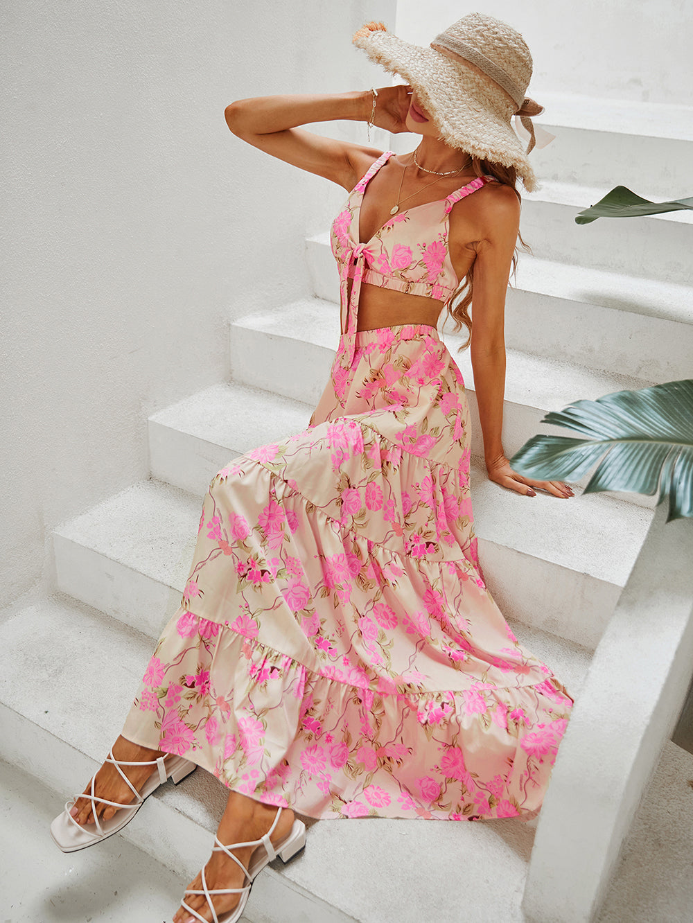 Vestido lencero con estampado rosa 