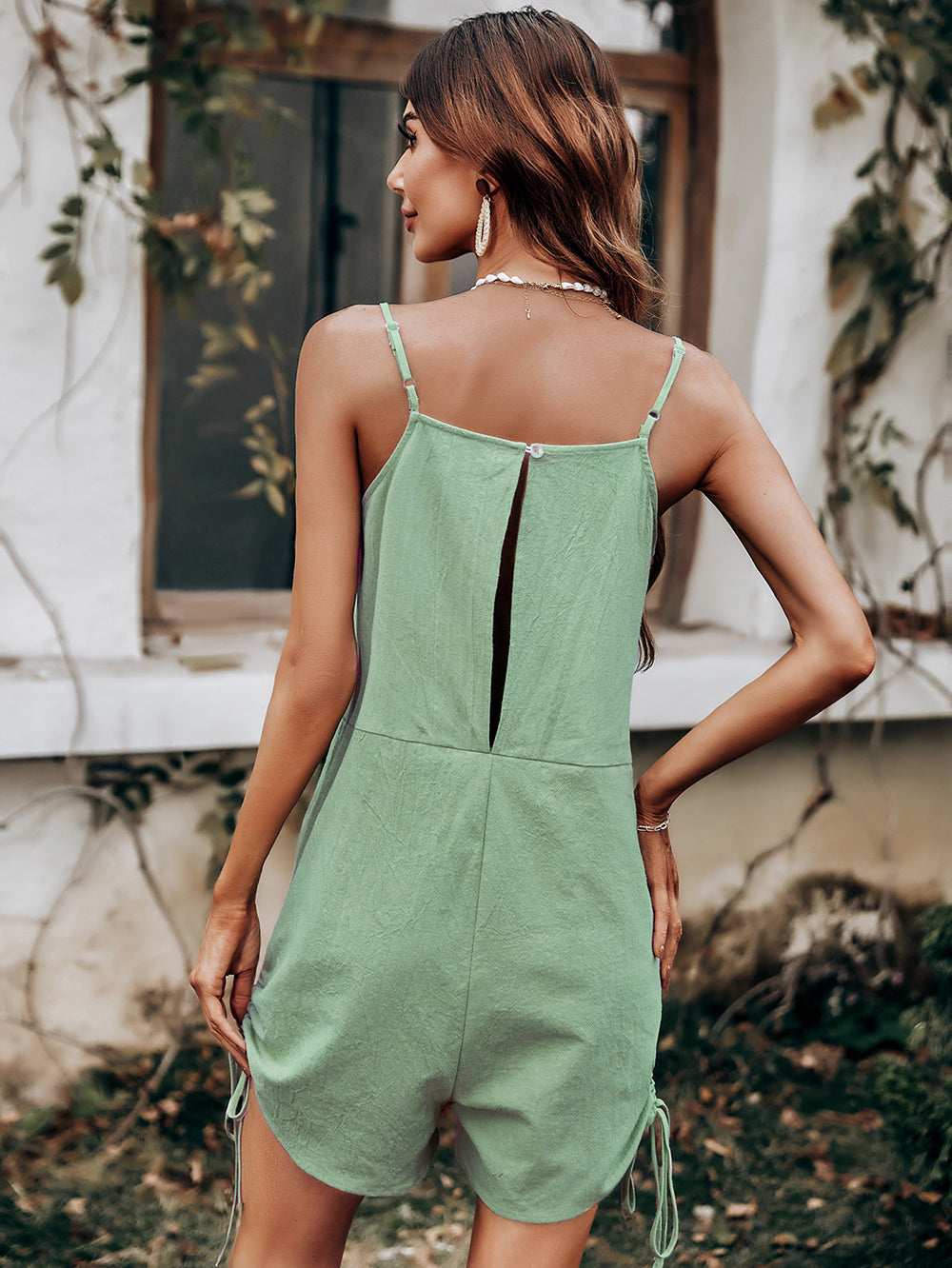 Ärmelloser Jumpsuit mit hoher Taille und offenem Rücken für Damen 