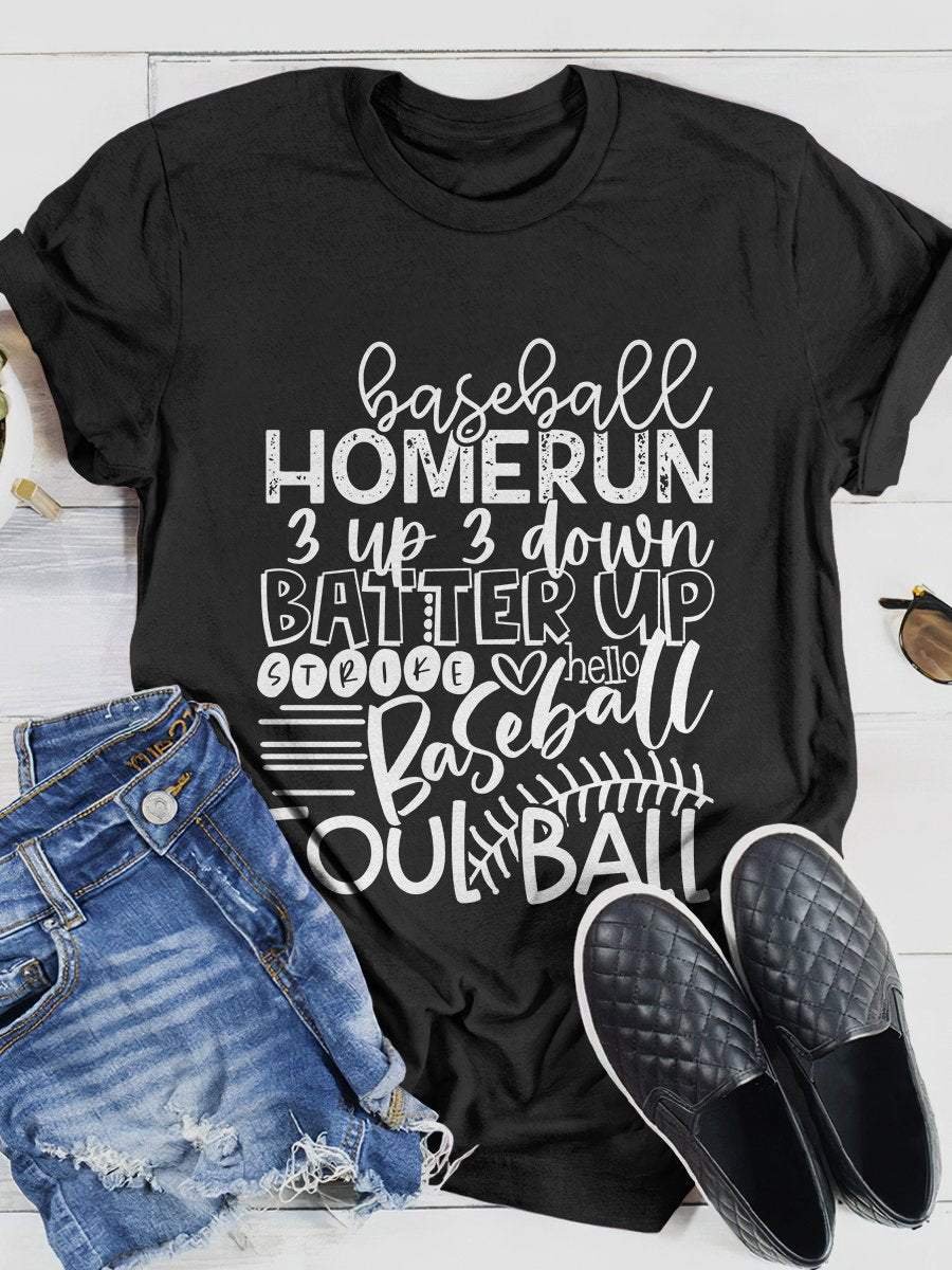 Baseball Mom Print Short Sleeve T-shirt