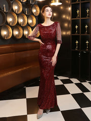 Elegant long sleeved sequin evening dress