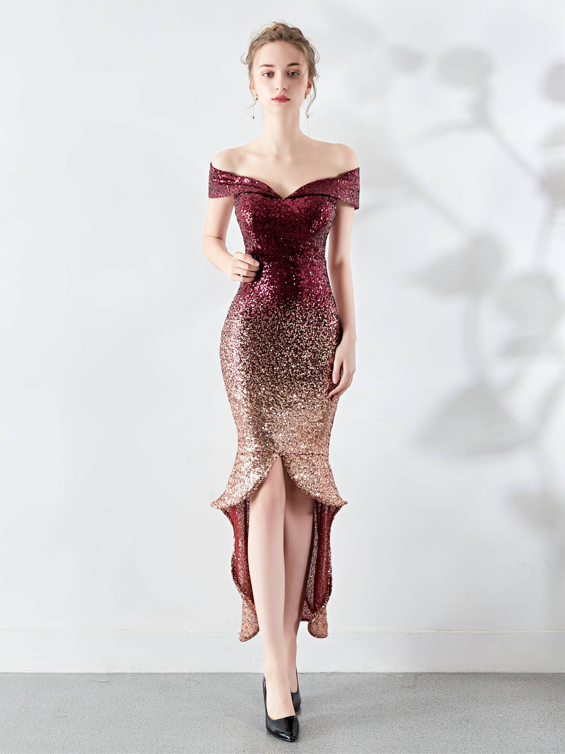 Gradient Beaded sexy evening dress