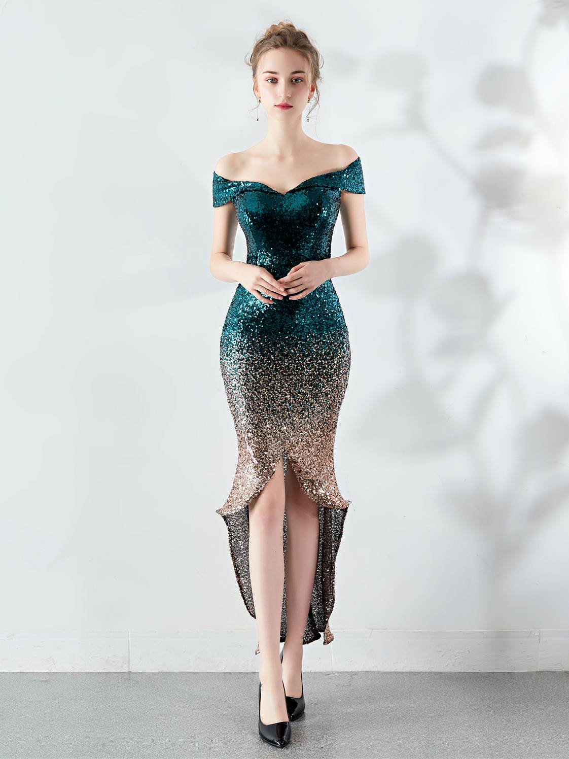 Gradient Beaded sexy evening dress