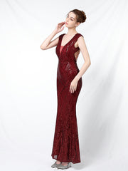 Sequined fishtail long evening dress