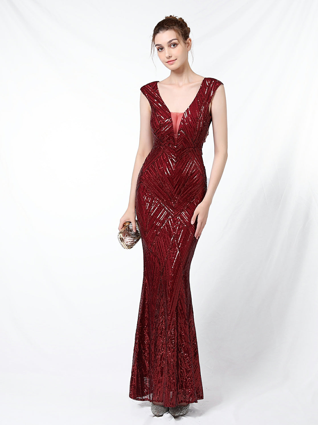 Sequined fishtail long evening dress