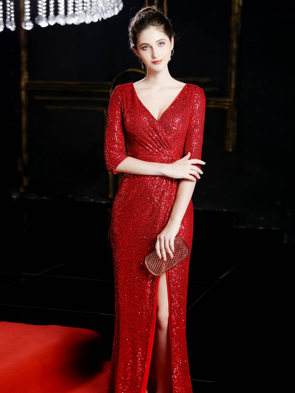 Elegant long sleeved evening dress