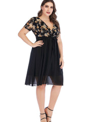 Lace Print Stitching Chiffon Dress