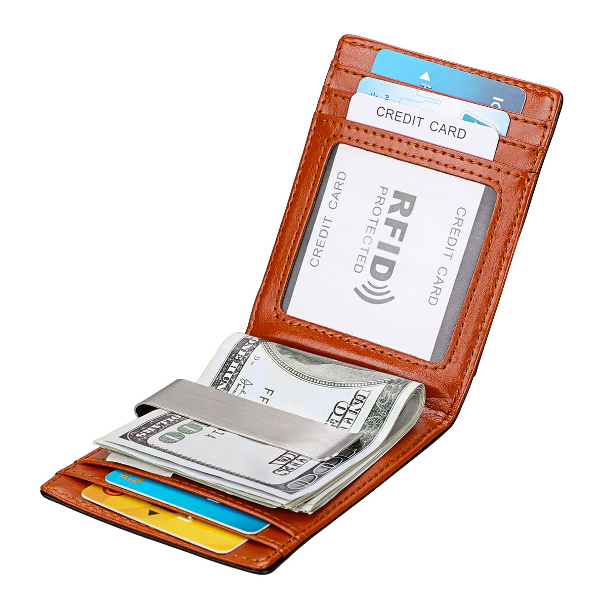 RFID anti-theft brushed leather mini wallet