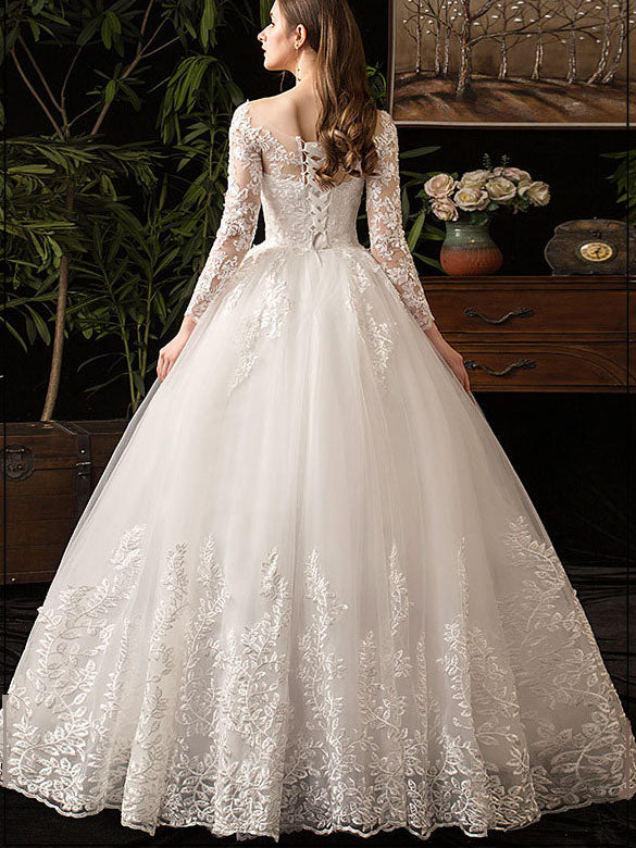 Lace Long Sleeve Bridal Knot Wedding Dress