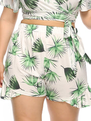 Plus Elastische Taille Rüschen Casual Hosen Lose Druck 