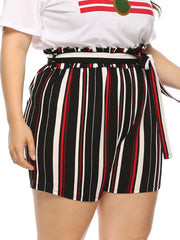 Plus Contrast Stripe Tie Bow Loose Shorts Casual Pants