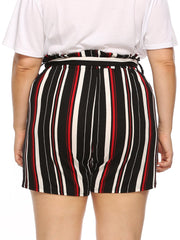 Plus Contrast Stripe Tie Bow Loose Shorts Casual Pants