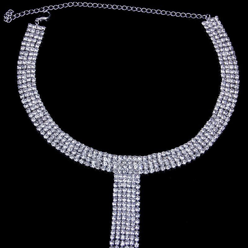 Long Full Diamond Claw Chain Multilayer Tassel Diamond Necklace XG2196