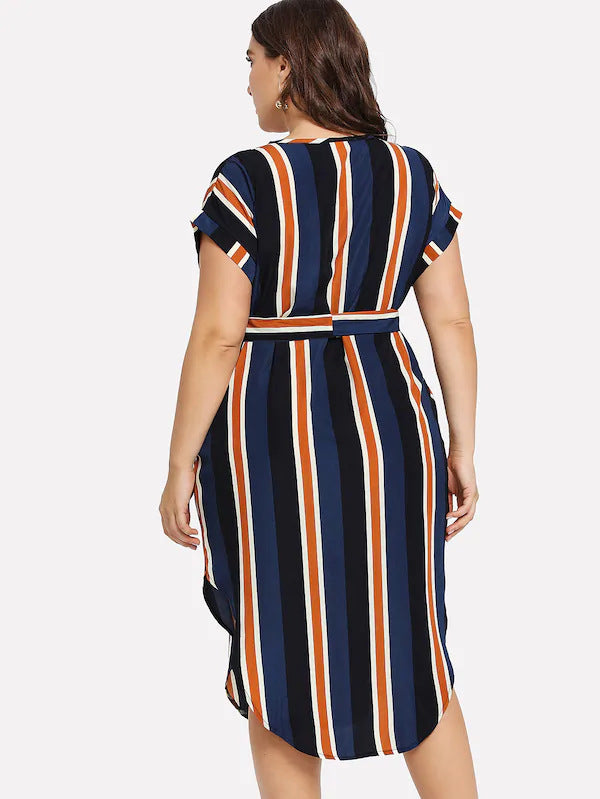 Short Sleeve Dress Striped V-neck Maxi Dress