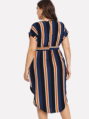 Short Sleeve Dress Striped V-neck Maxi Dress