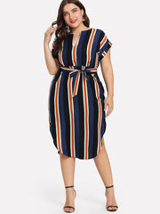 Short Sleeve Dress Striped V-neck Maxi Dress