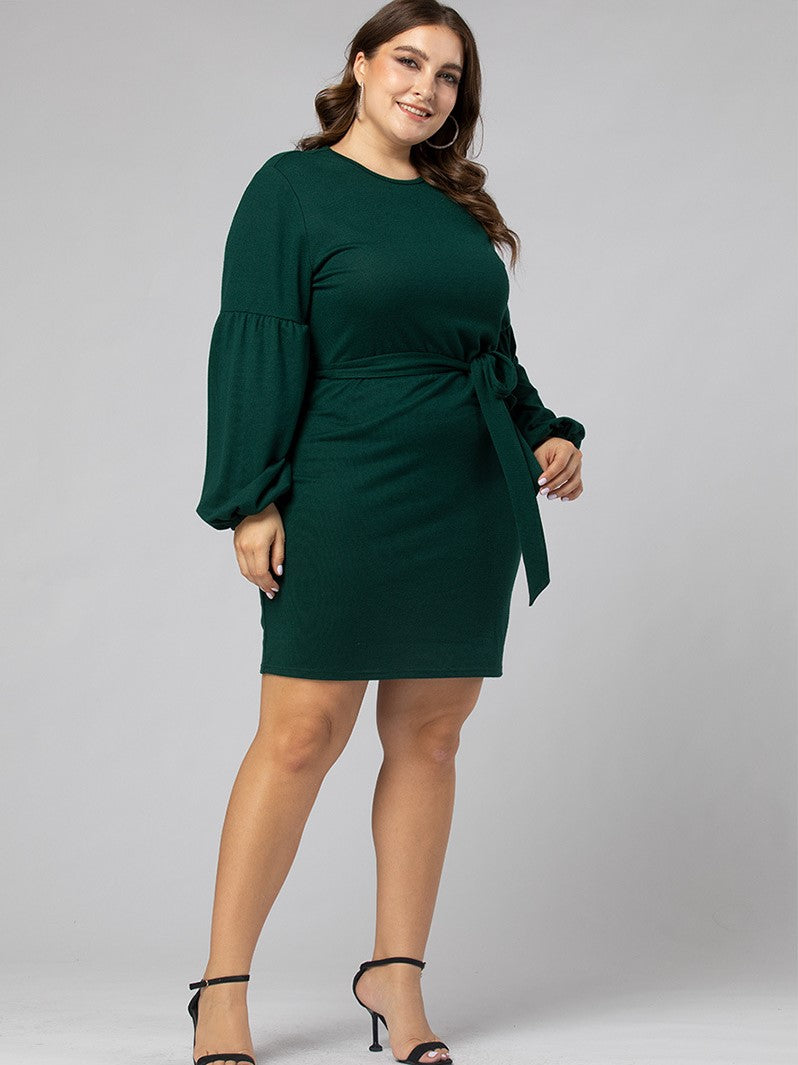 Collage Long Sleeve Round Neck Pencil Skirt Dress