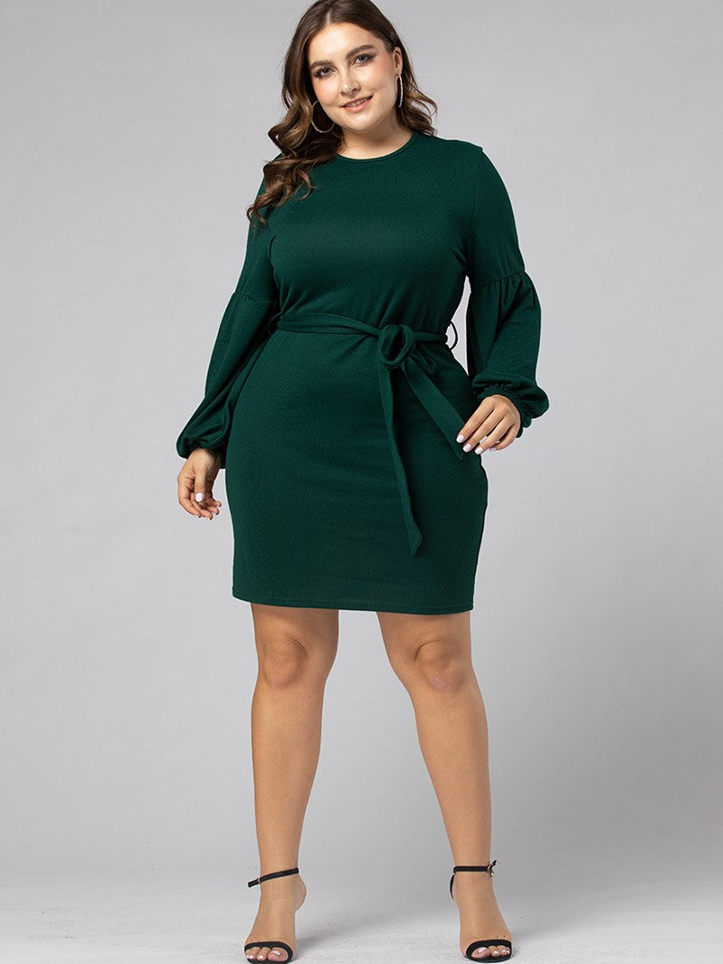 Collage Long Sleeve Round Neck Pencil Skirt Dress