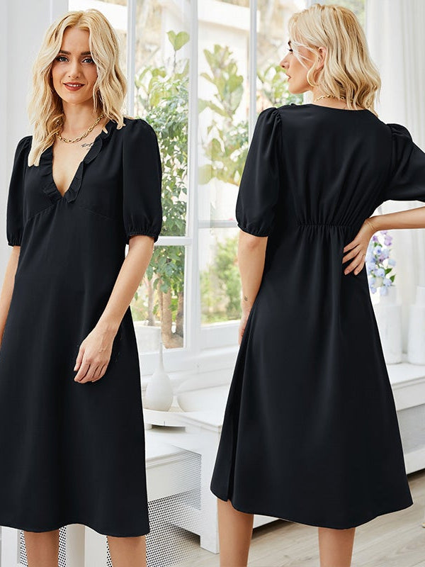 Lantern sleeve split dress