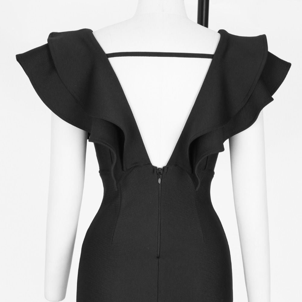 Vestido Bandage con Volantes, Sin Mangas y Cuello en V, por Encima de la Rodilla PM19225