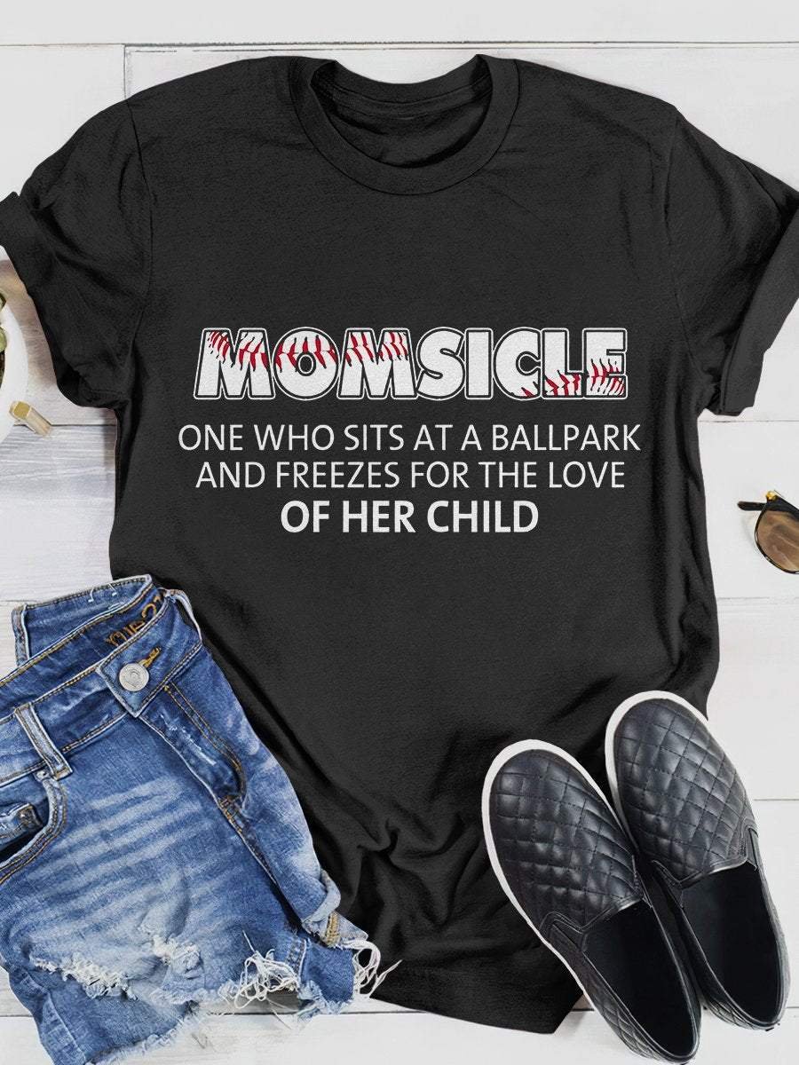 Baseball Momsicle Print Short Sleeve T-shirt