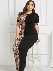 Elegant Short-sleeved Leopard Print One-step Dresses