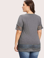 Lace Stitching Loose Short Sleeves