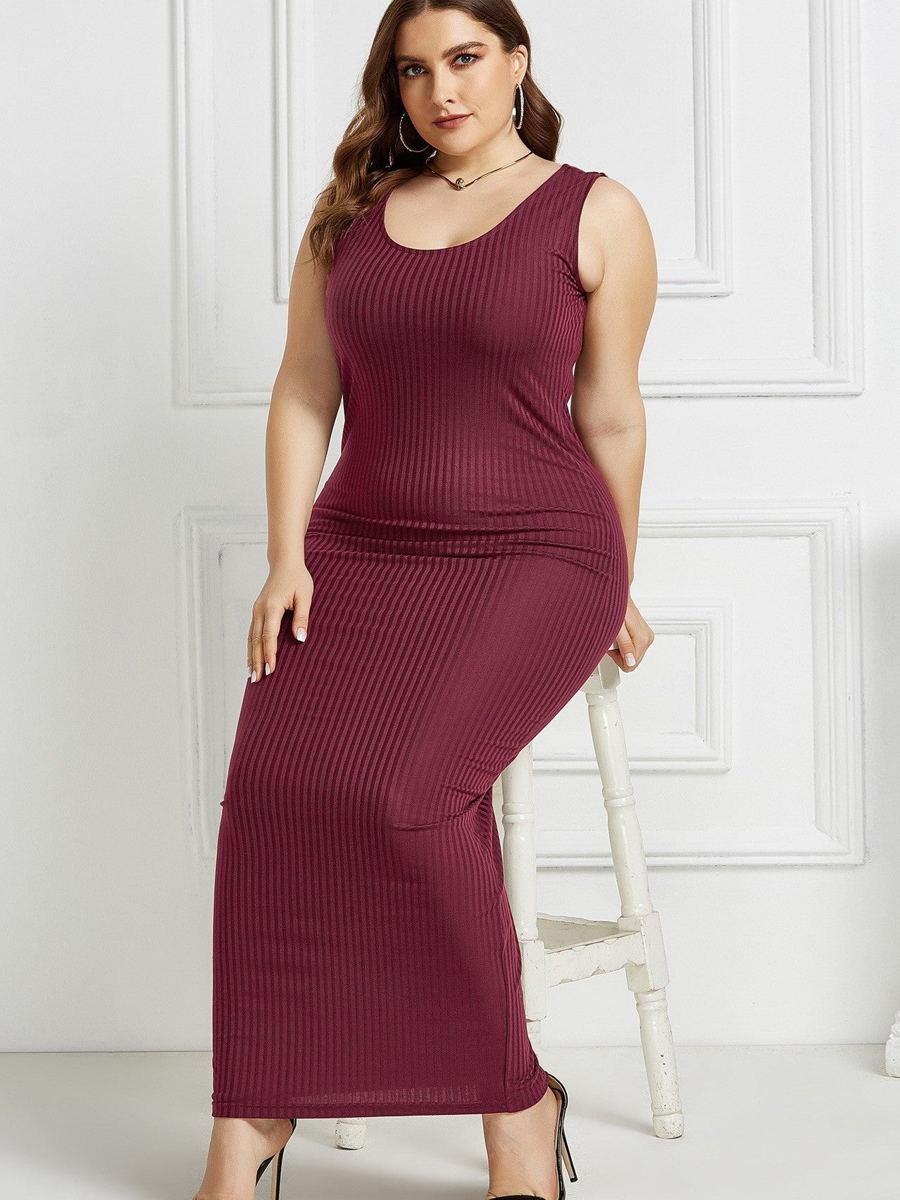 U-neck Solid Color Long Dresses